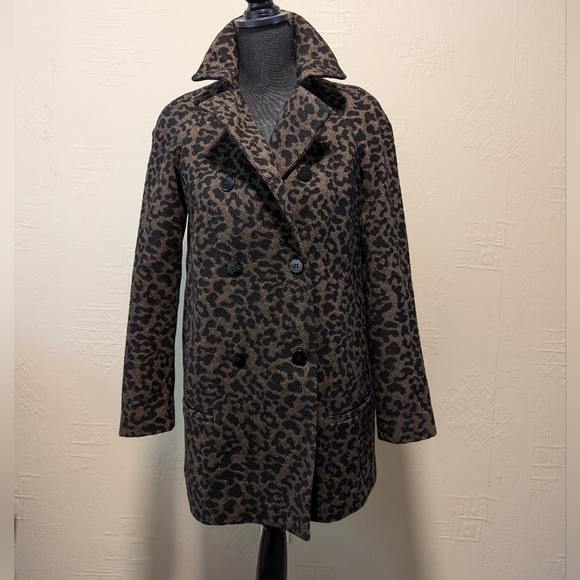 Zara Women's Brown & Black Leopard Print Double Breasted Wool Blend Jacket XS - Picture 3 of 9